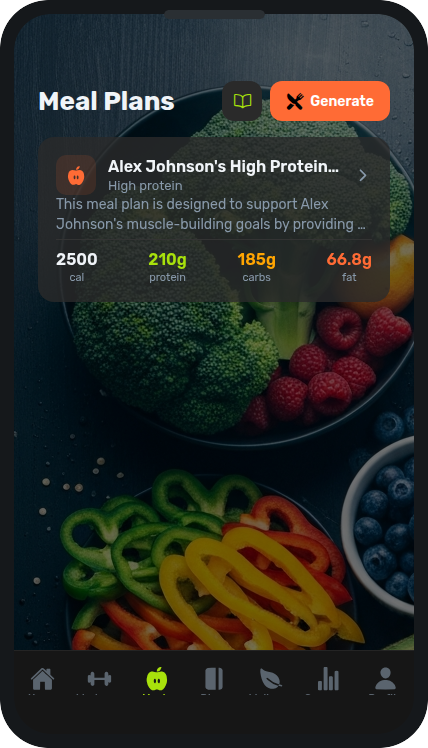 Axyn meal plans screen