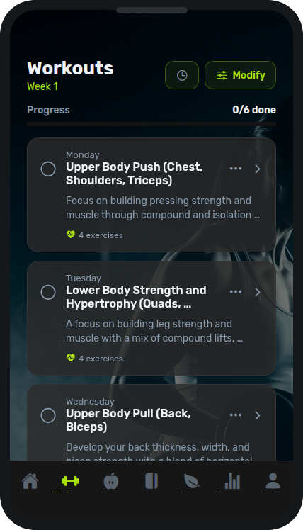 Axyn workouts screen